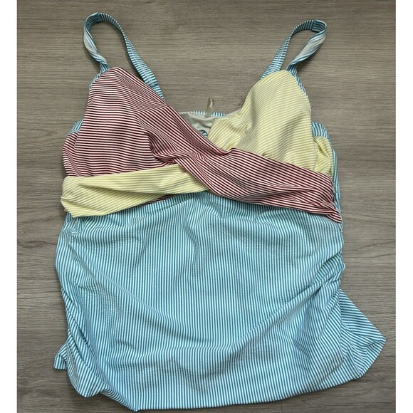 Lands End Pastel Rainbow Seersucker Striped Tankini top Size 22W red yellow swim - Picture 1 of 7